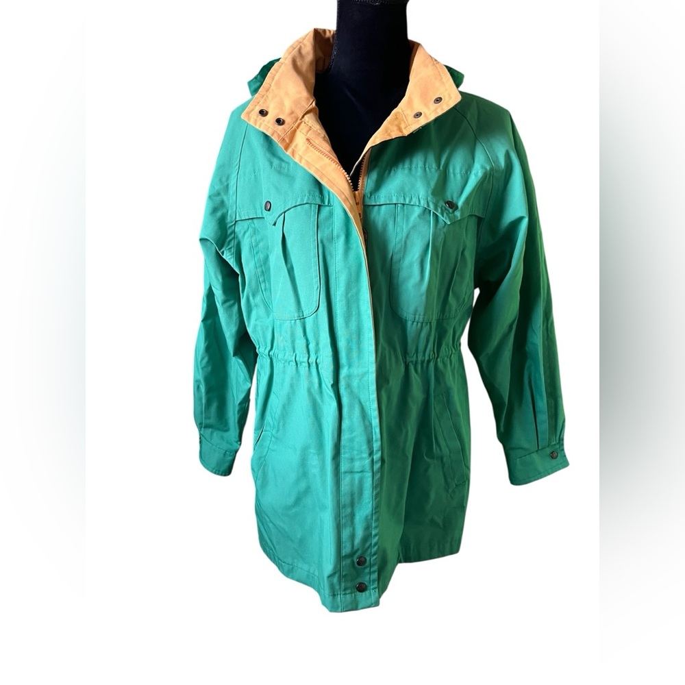 Vintage London Fog‎ Women's Coat Kelly Green Rain Jacket drawstring waist Small